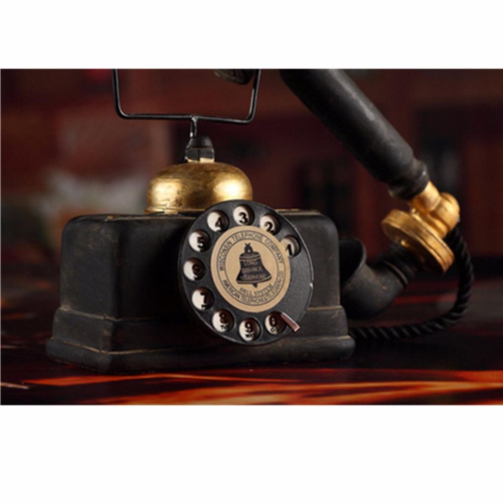 Vintage Rotary Telephone Statue Antique Shabby Old Phone Figurine Decor Model