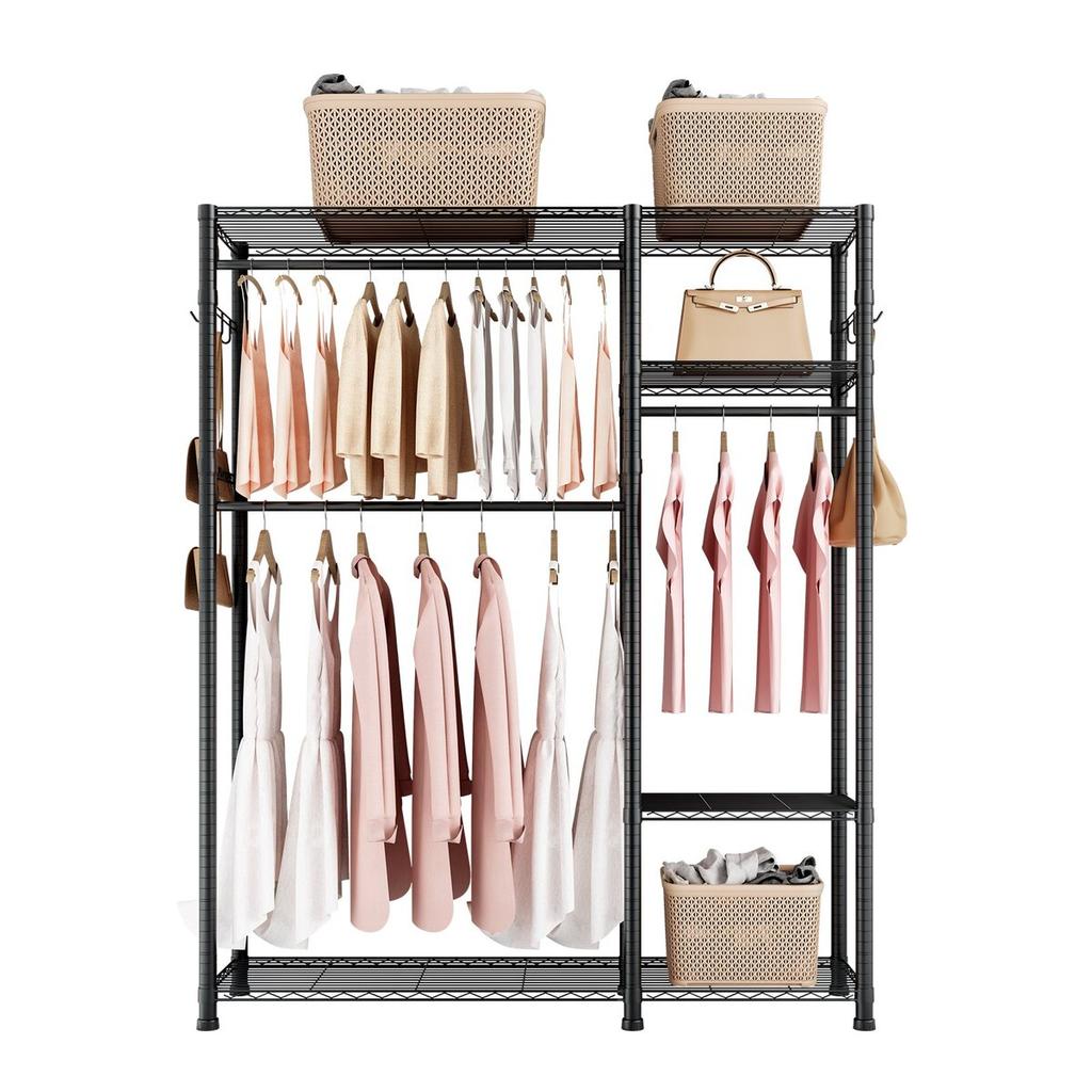 Clothing Garment Rack, Heavy Duty Clothes Rack, 6 Adjustable Tiers Clothes Racks with Steel Frame, 363 kg Load Capacity Closet Wardrobe with 3 Hanging