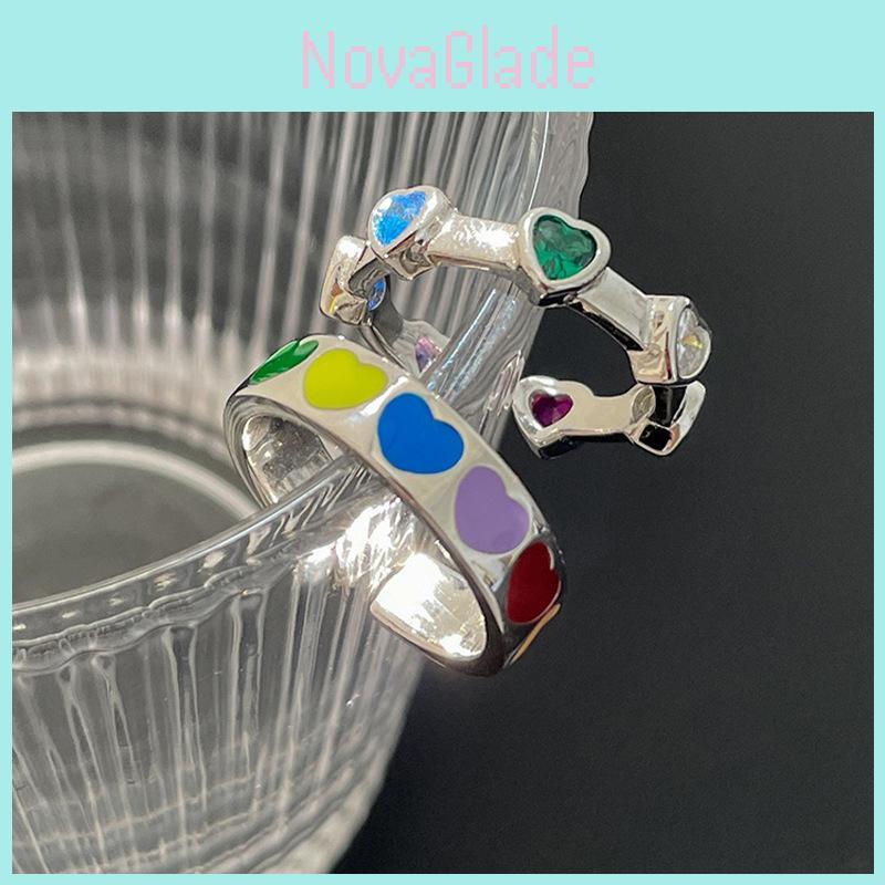Trendy Colorful Heart Ring For Women Stylish Geometric Design Copper Fashion Accessory
