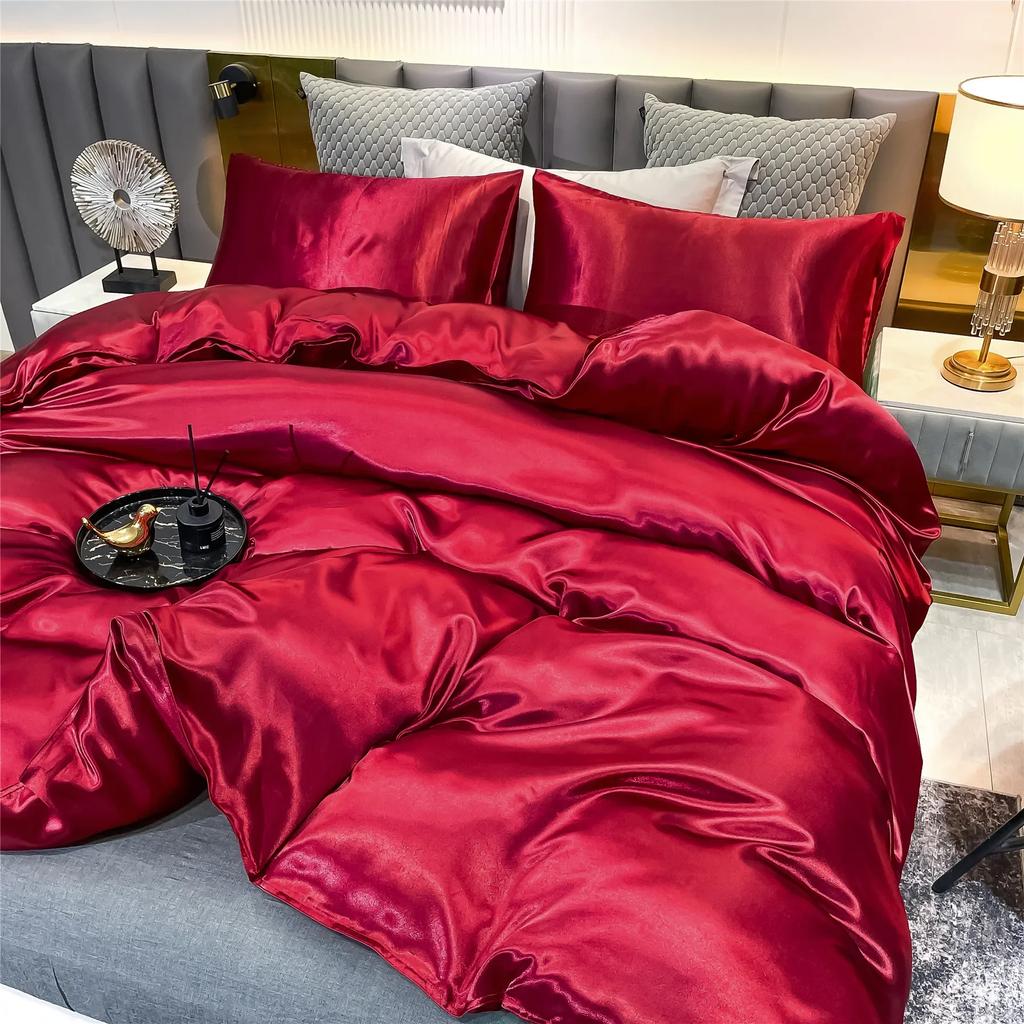 Luxury Different Color Bed Set Simple Style Duvet Cover Pillowcase Bedding Set  Flat Bed Sheet Quilt Cover Twin Queen King Size