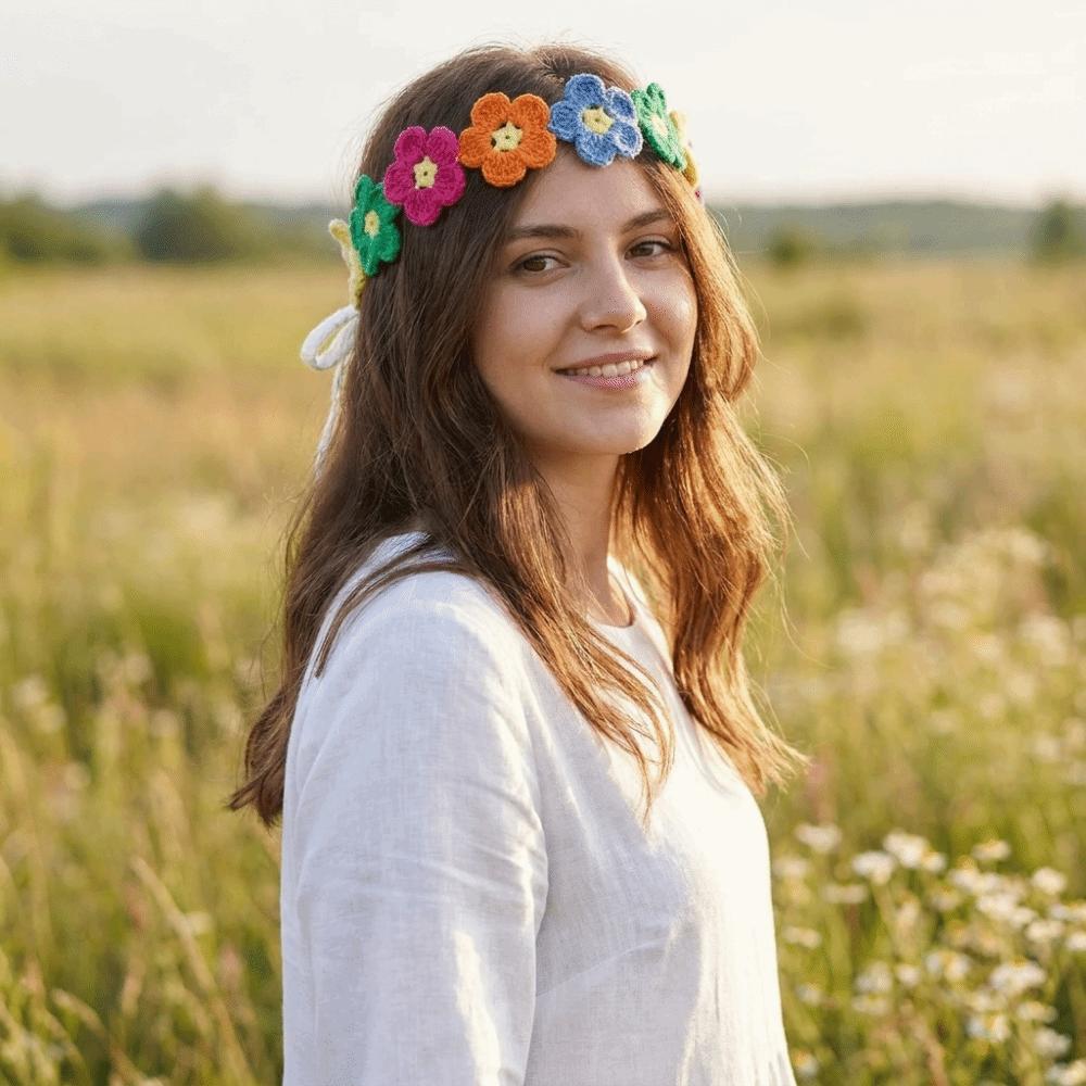 Countryside Style Flower Hair Bands Crochet Texture Hair Scarf Crochet Hair Bands Holiday Season