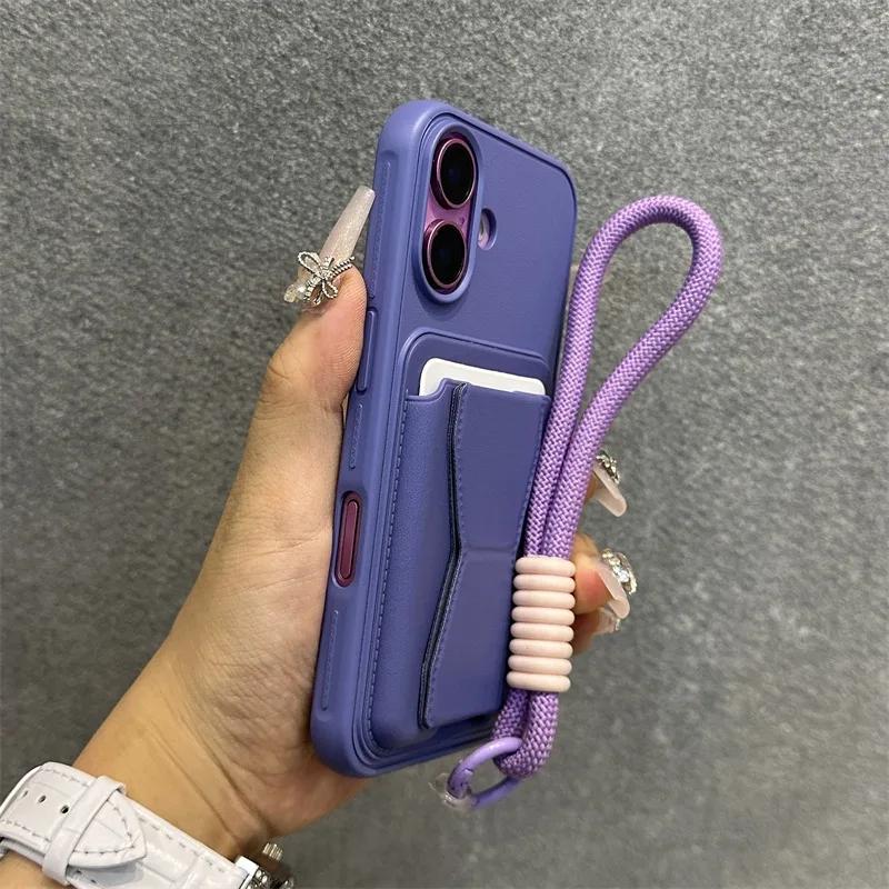 Moda Cüzdan Kredi Kartı Yuvası Arkasında Kordonlu Kapak iPhone 17 Air 13 Pro Max 12 11 Xr 14 15 16 Pro Max İçin PU Deri Kılıf