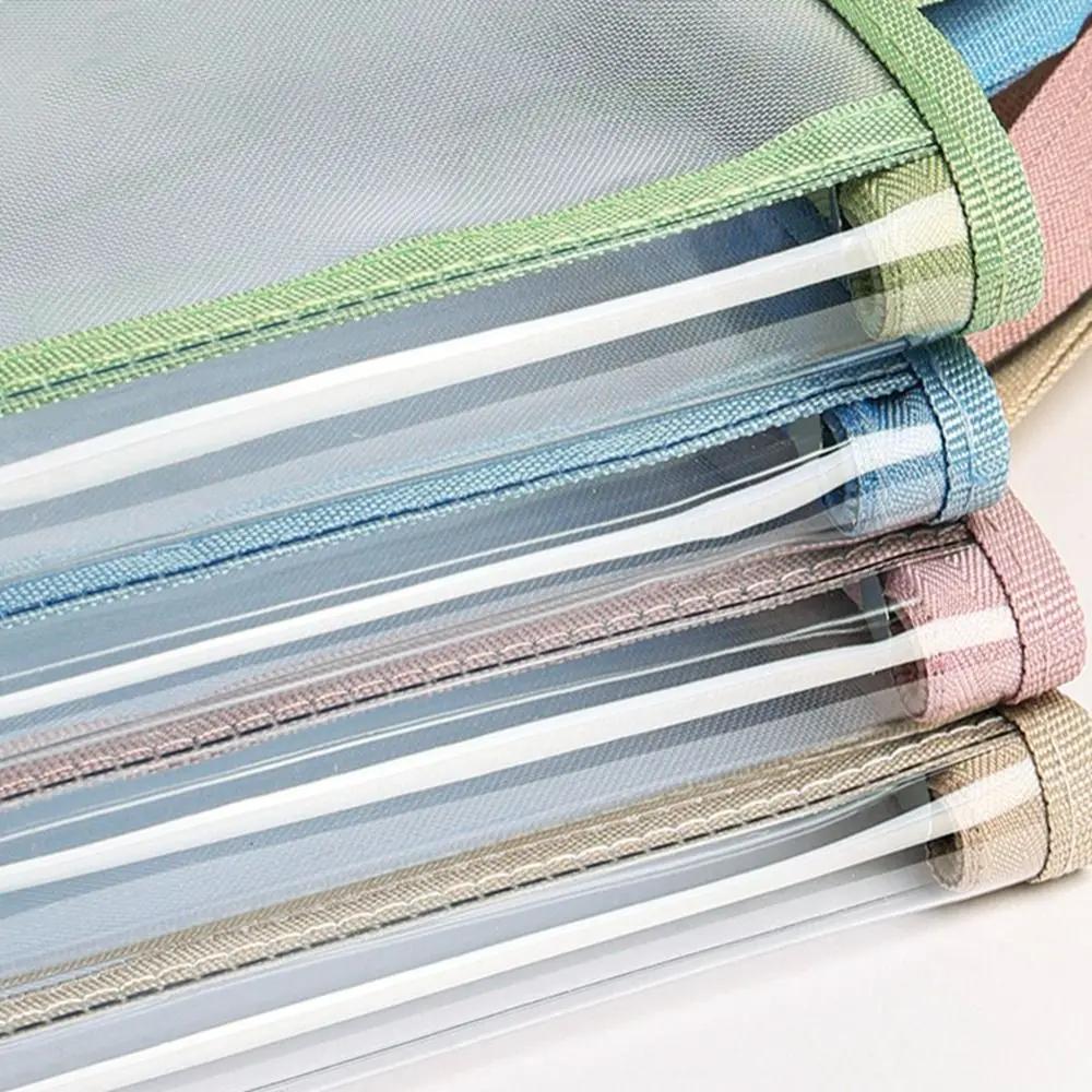 Transparent Document Bag Stationery Storage Folder File Mesh Zipper Pouch Zip File Folders School Office Supplies Stationary