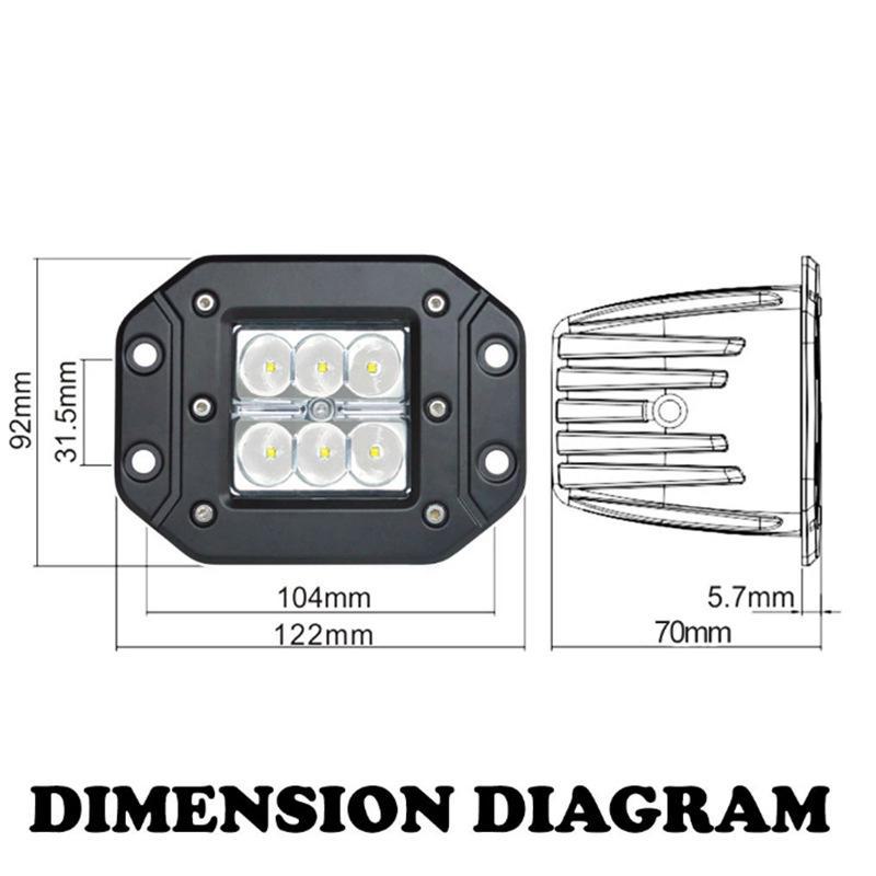 18w Double Row Car LED Floodlight for Off-Road Vehicles - Square 6LED Auxiliary Lighting