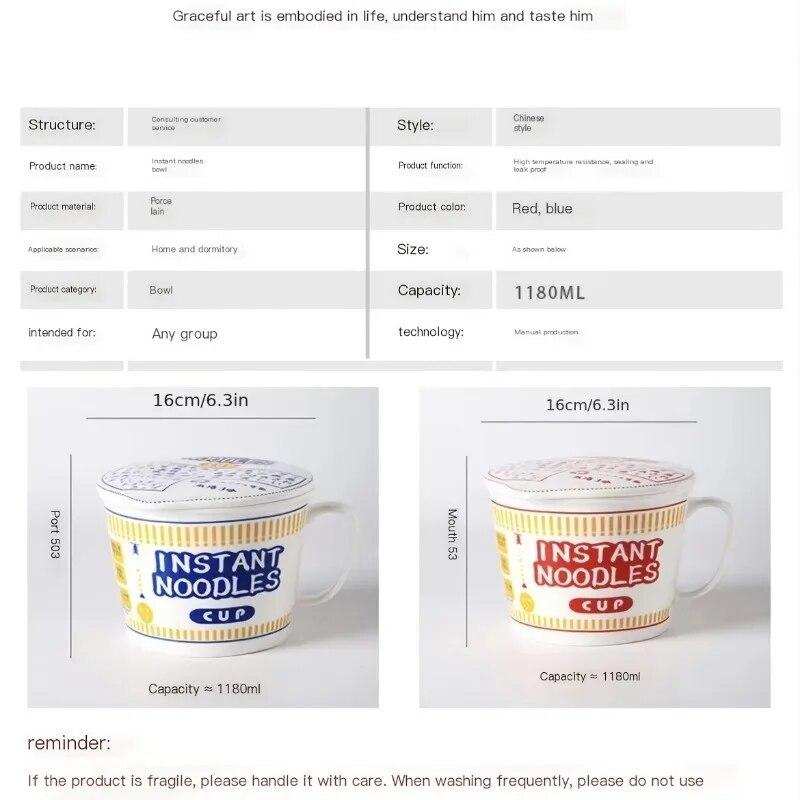 Velkokapacitní keramická miska na instantní nudle s náustkem