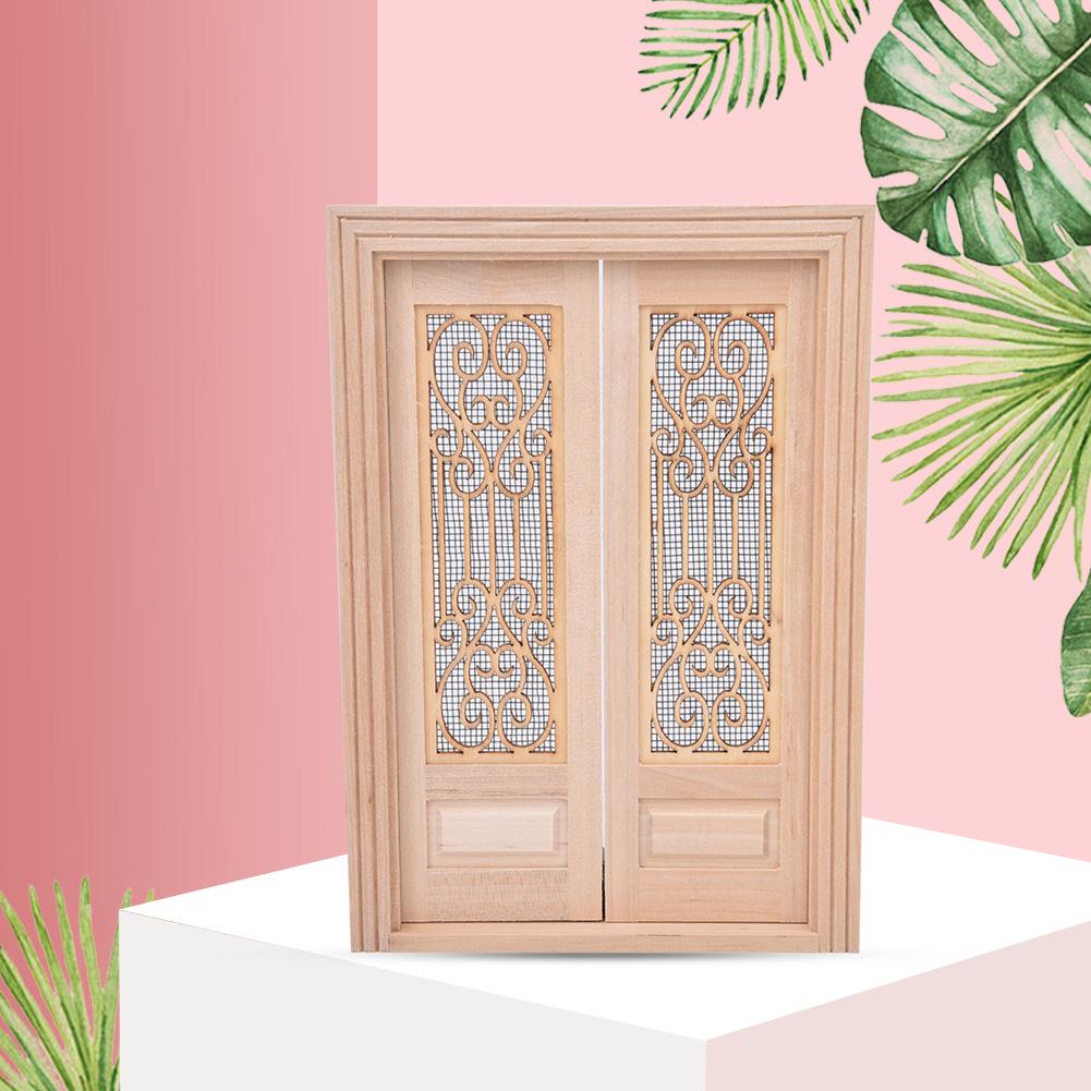 1:12 Scale Dollhouse Furniture DIY Mini Unpainted Wood Double Door Accessory DecorationDouble door