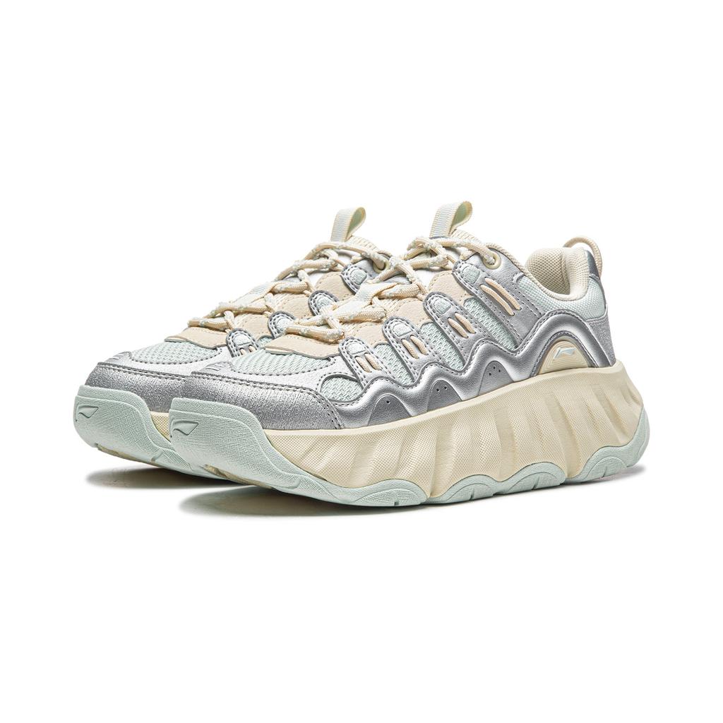 Li Ning Classic Versatile Retro Fashion Thick Sole Height Increasing Slimming Casual Shoes Women sneakers Silver Blue AGCW028-2
