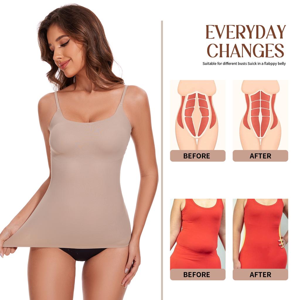 Women's Shapewear Tummy Control Tank Tops Seamless O Neck Adjustable Straps Body Shaper Compression Push Up Belly Slimming Camis
