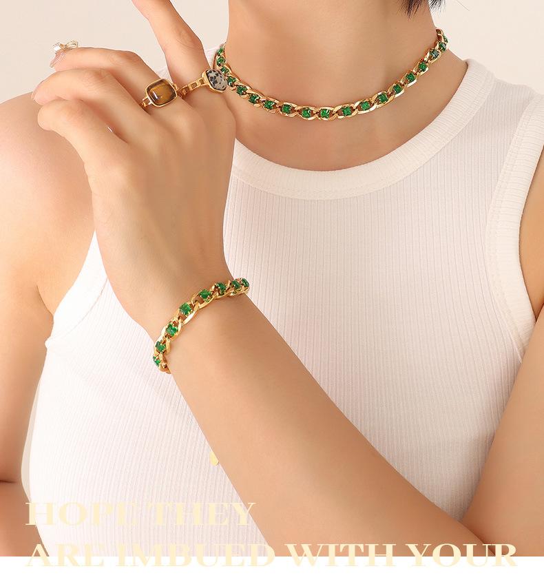 European Style Colorful Cubic Zirconia Jewelry Set with Diamond-Studded Necklace, Light Luxury Bracelet, and Exquisite Earrings
