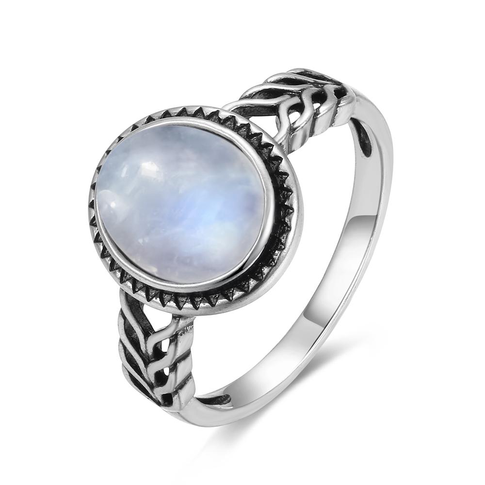 Vintage 925 Sterling Silver Natural Moonstone Rings Bohemia Oval Shape Retro Ring Gifts Fine Jewelry for Women Men