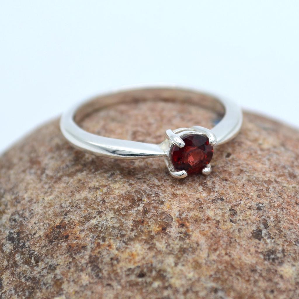 Natural Garnet Gemstone Statement Ring 925 Sterling Silver Jewelry For Christmas Gift Solid Ring
