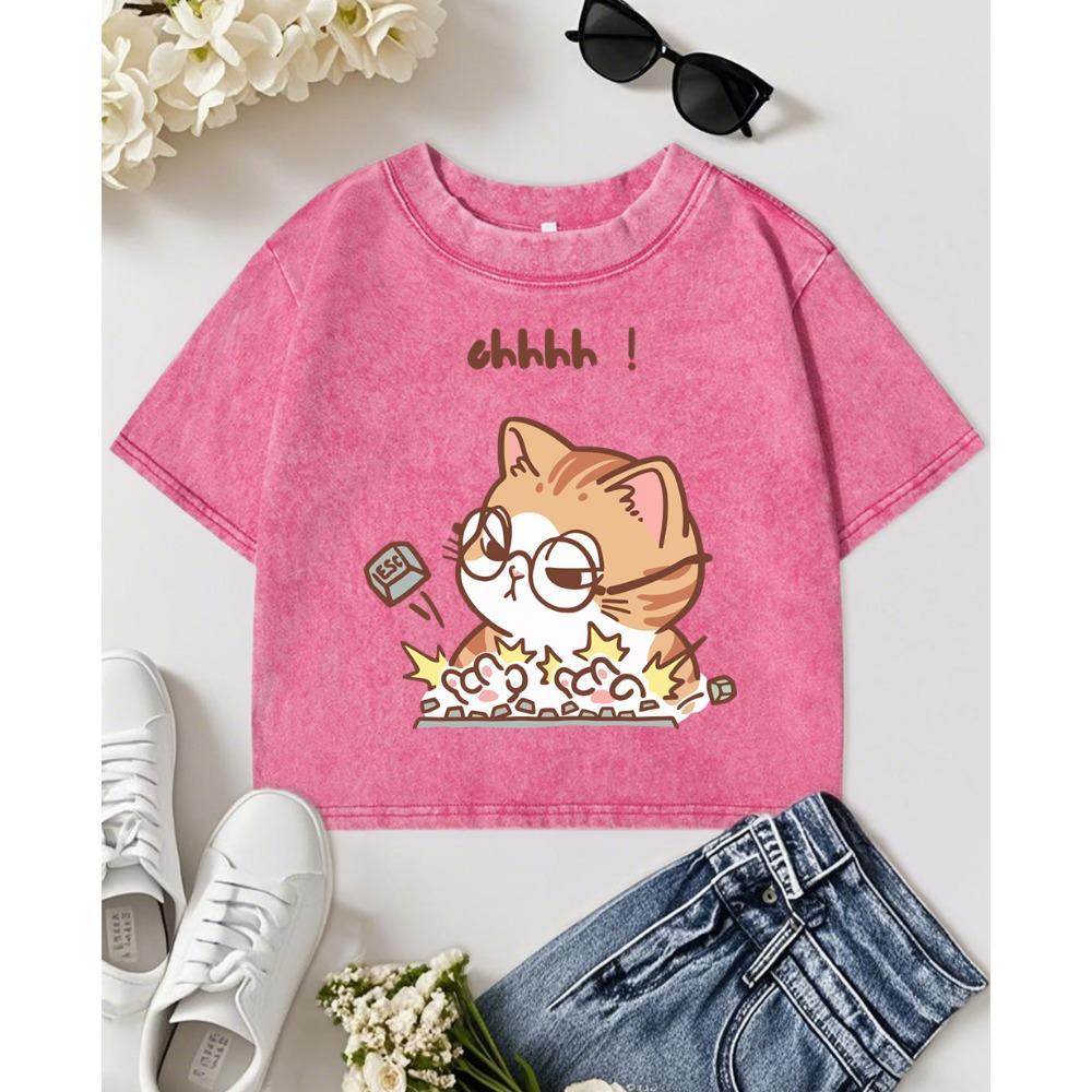 

Принт «Сумасшедший кот яростно печатает на клавиатуре» Женская стираная футболка Топ Уличные приталенные футболки Короткий хлопок XL