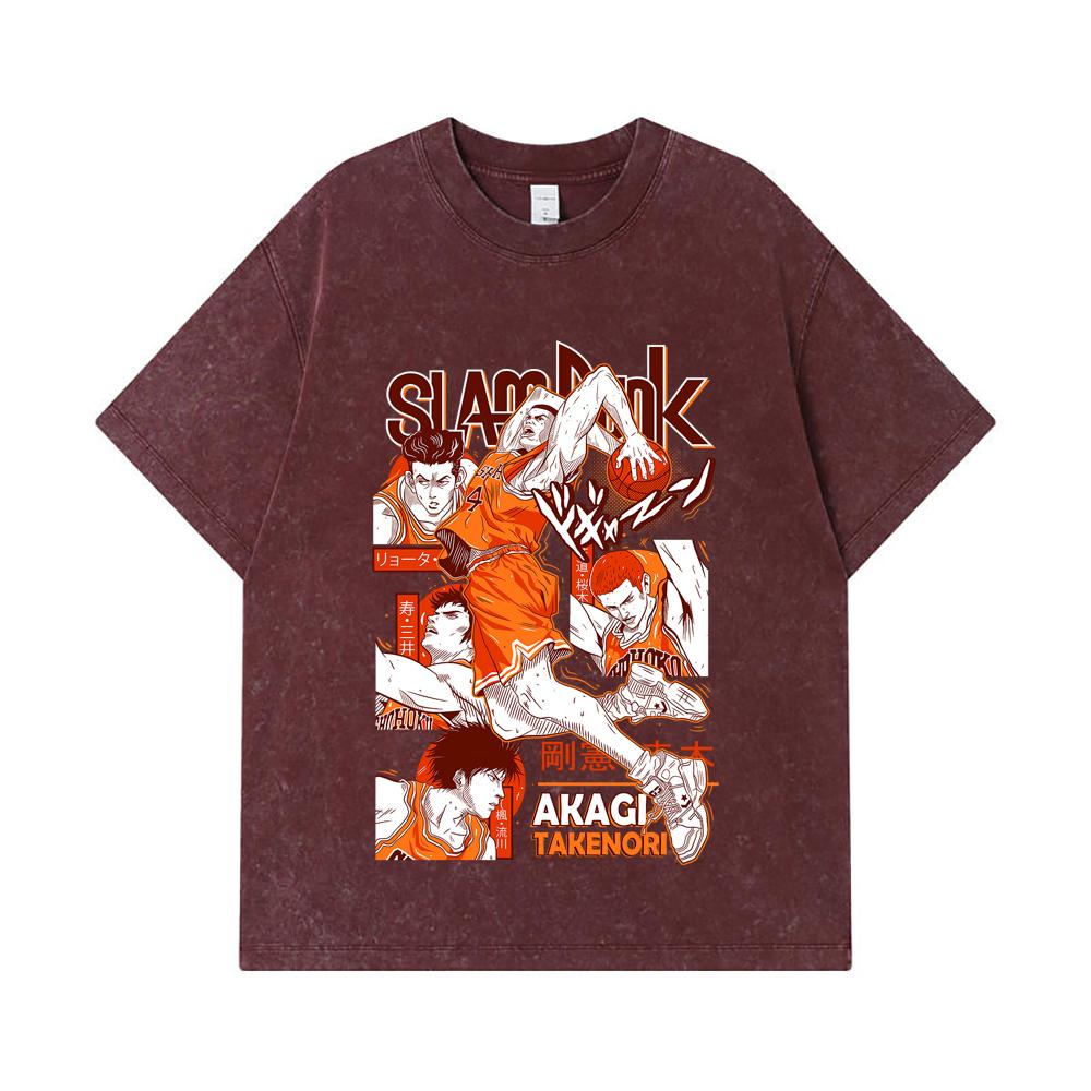 275 GSM Washed T-shirts 100% Cotton Slam Dunk V1 Akagi Print Unisex Heavy Cotton T Shirt