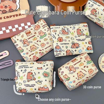 Capybara Cartoon Coin Pouch - Cute All-Over Print Mini Coin Storage Bag
