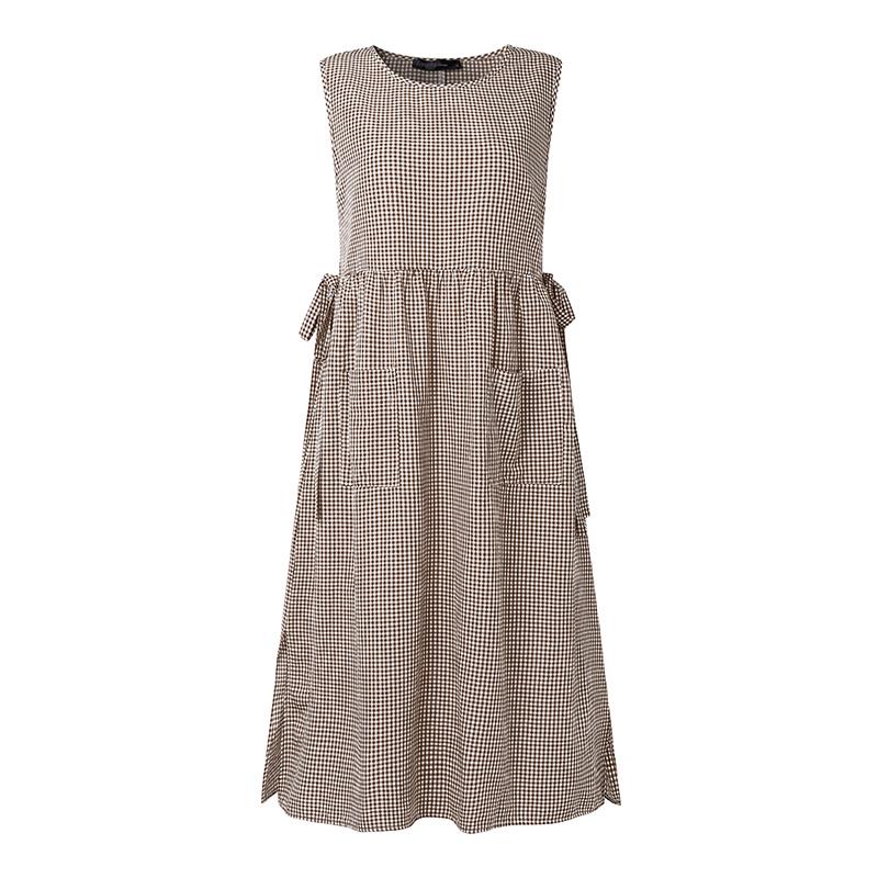 

ZANZEA Женское летнее повседневное платье без рукавов с клетчатым принтом 2XL коричневый