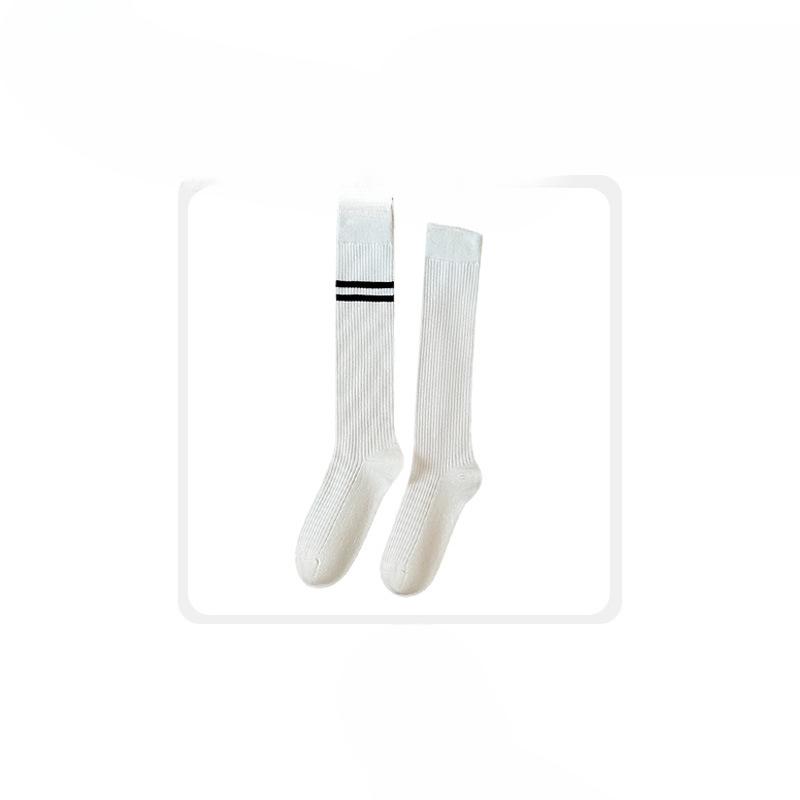 Female Autumn and Winter New Show Thin Student Solid Color All Match Parallel Bar Calf Socks