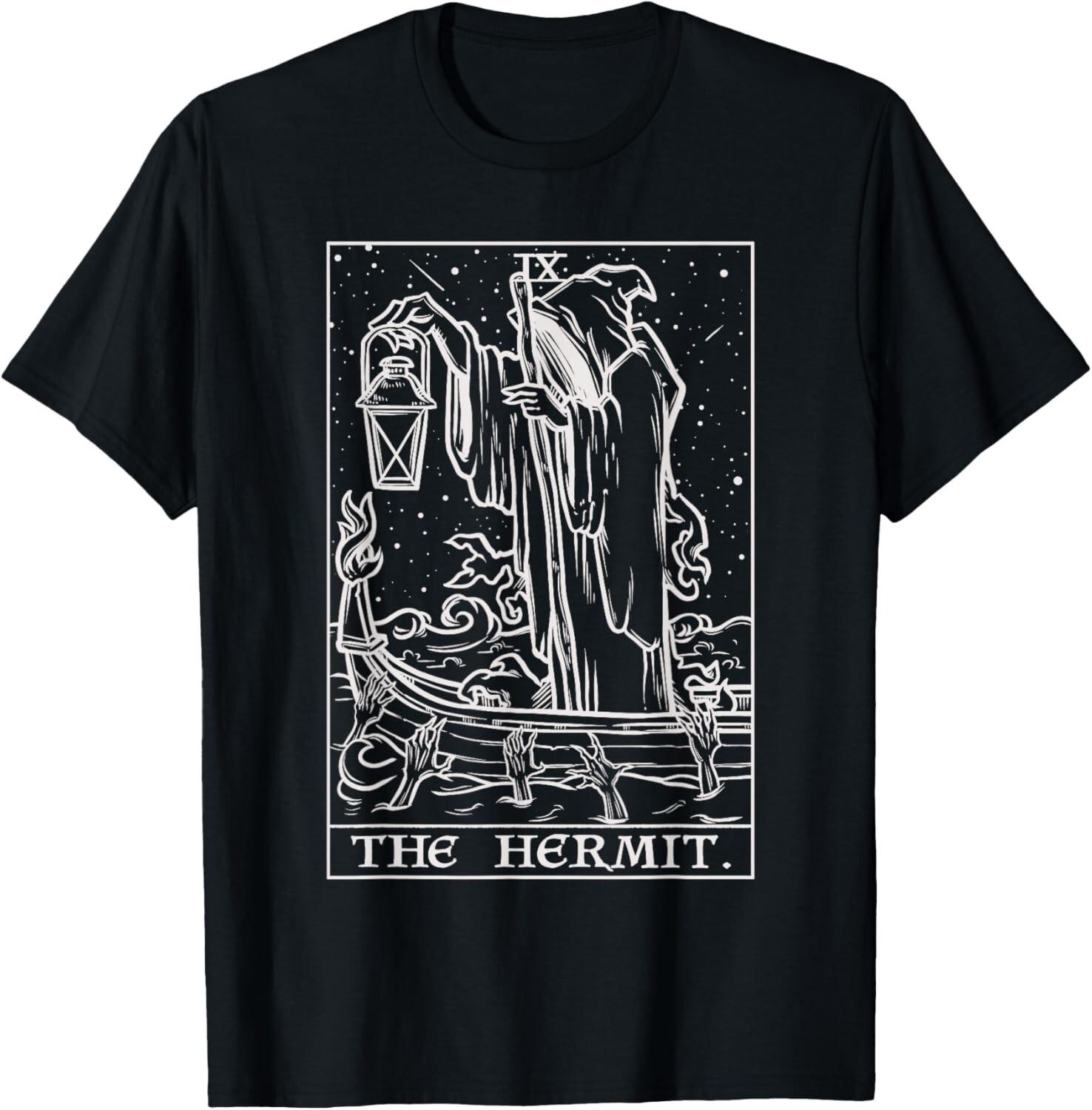 The Hermit Tarot Card Gothic Halloween Grim Reaper Occult T-Shirt Mens Womens Tees Top XL