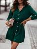 Autumn/Winter Solid Color Waist-Tie Button Roll-Up Sleeve Dress