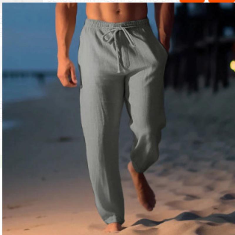 Men s Cotton Linen Trousers Summer Trousers Beach Trousers Drawstring Stretch Straight Trousers Comfortable Breathable Casual Daily Casual Trousers S