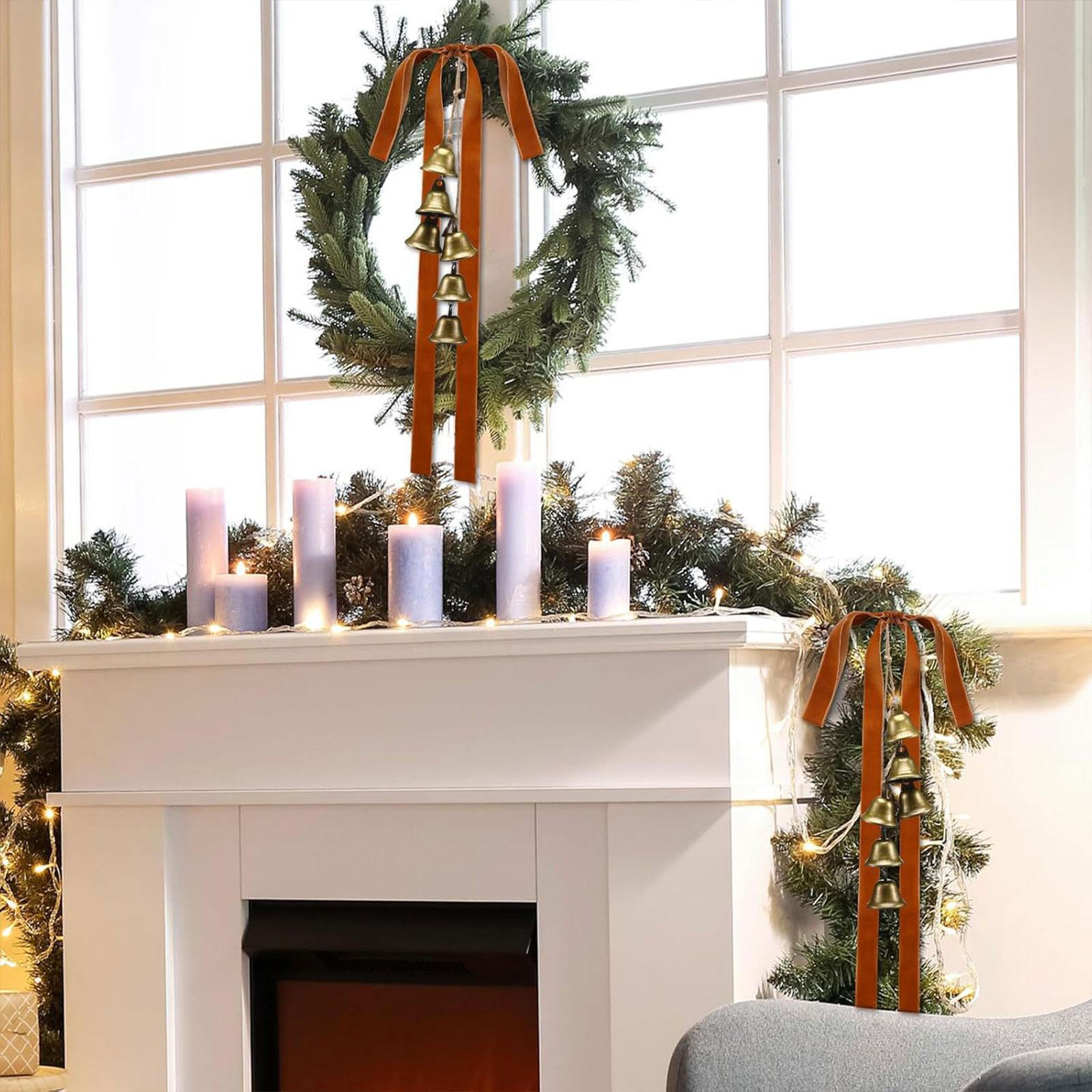 

2 шт. Рождественские винтажные колокольчики с бантами, подвесная веревка, настенный, деревенский, DIY поделки