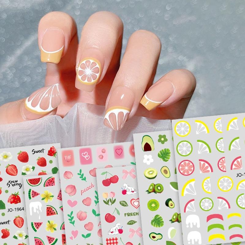 6Sheet Summer Fruit Nail Stickers Decals For Self-Adhesive Nail Art Stickers For Gel Polish DIY Nail Art Decorat