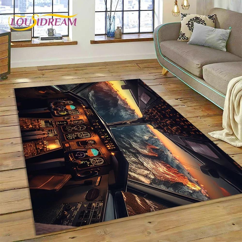 Aircraft Control Cockpit Cabin Spacecraft Dashboard Carpet Rug for Bedroom Living Room Sofa Decoration,Kid Large Decor Floor Mat