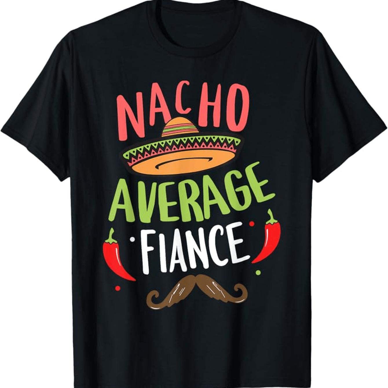 Мужская смешная мексиканская усатая футболка на Синко де Майо  Слоган  Необычный жених   Принт с сомбреро и перцем чили  Черный S