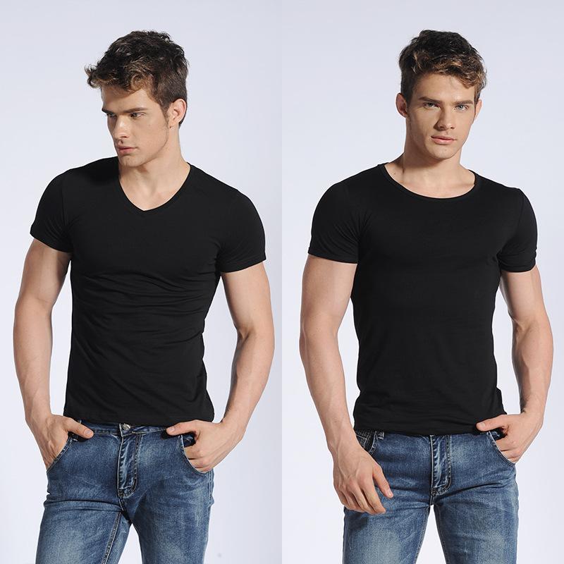 2PCs Slim Fit T-Shirt for Men Short Sleeve V Neck T-Shirt Casual Summer Classic Basic Tee Top