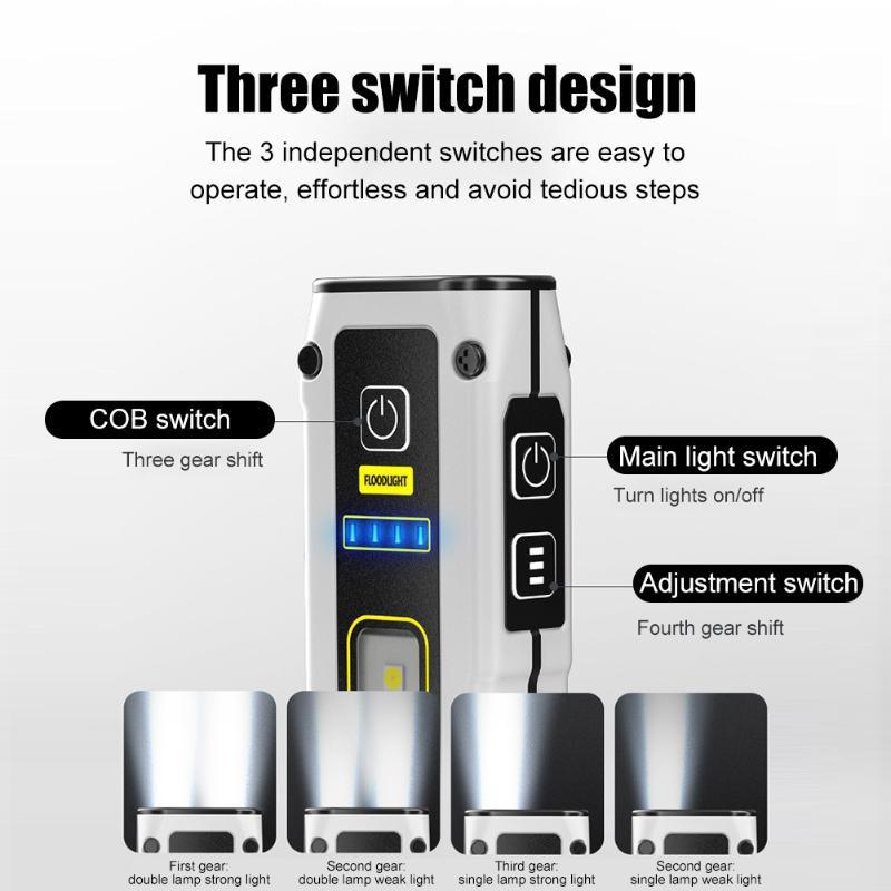 COB LED Flashlight Rechargeable Flashlight Mini Torch Magnet Emergency Power Bank Outdoor Camping Pocket Light