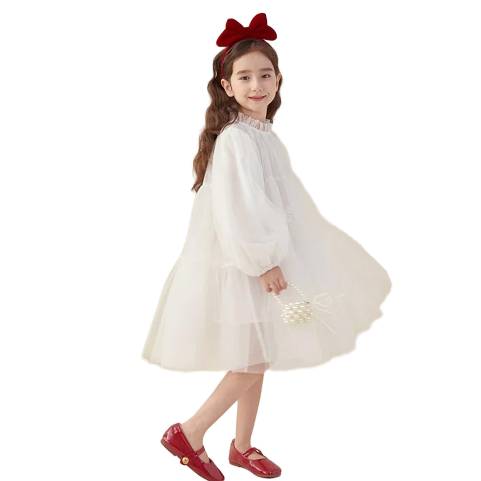 

SLINX Тюль С блестками Свадебное Длинное Милое и Идеальное для Принцессы QZ11 Платье для Девочек, Детское Платье, Юбка, Рюши, Платье, Хлопок, Весна/Осень, Рукава, кремовый