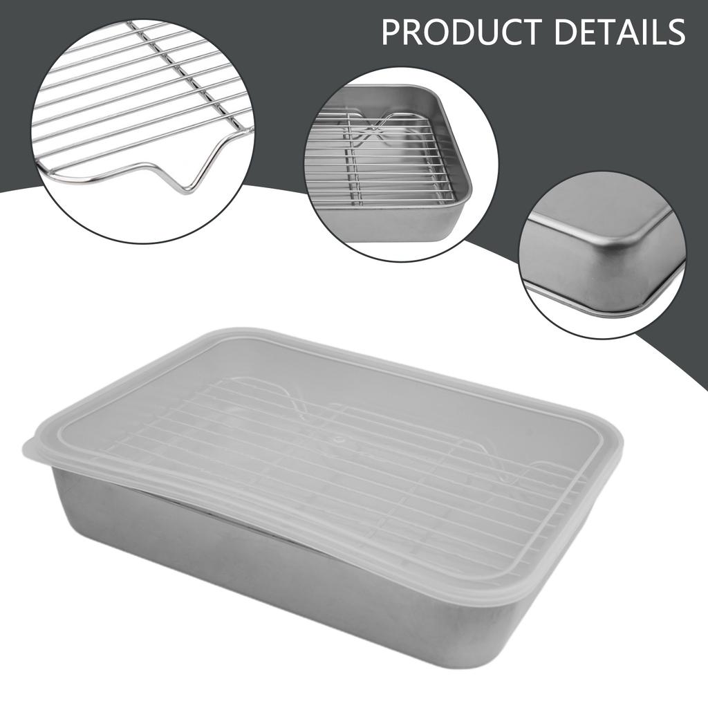 Stainless Steel Bakeware Baking Pan Rack Pans Refrigerator Food Container Crisper With Cover For Kitchen Food Vegetable Storage