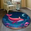 Whale Girl Fantasy Round Rug Dreamy Night Sky Flannel Floor Mat for Kids Bedroom Storybook Theme Magical Non Slip WashableCarpet