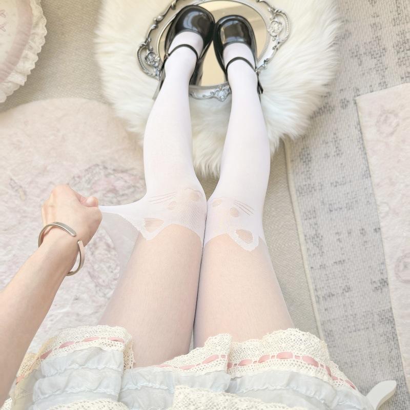 Black Bow Pussy Tail Knee Socks Sweet Jk Girlie Cute Thigh Socks Lolita Velvet Fake High
