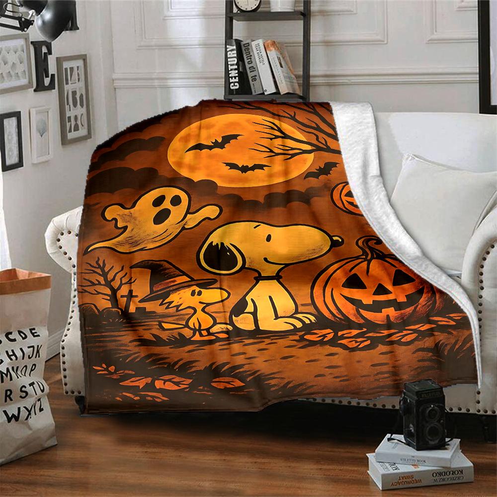 1Pc Halloween Snoopy Pumpkin Night Blanket Soft And Comfortable Casual Warm Camping Travel Christmas Halloween Gift M917102