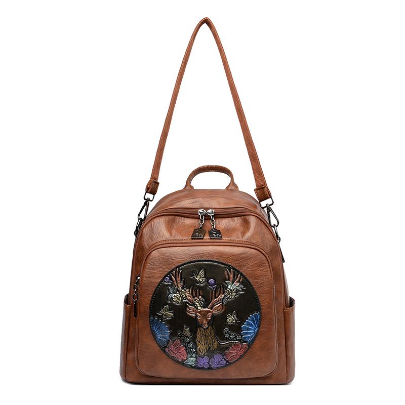 Printed Large Capacity Backpack Women's Retro PU Backpack