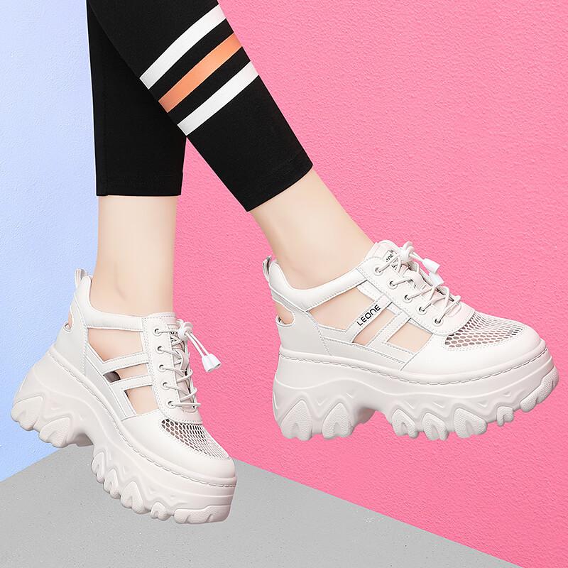 Thick sole inner height small women's shoes new spring and summer casual all-black dad shoes