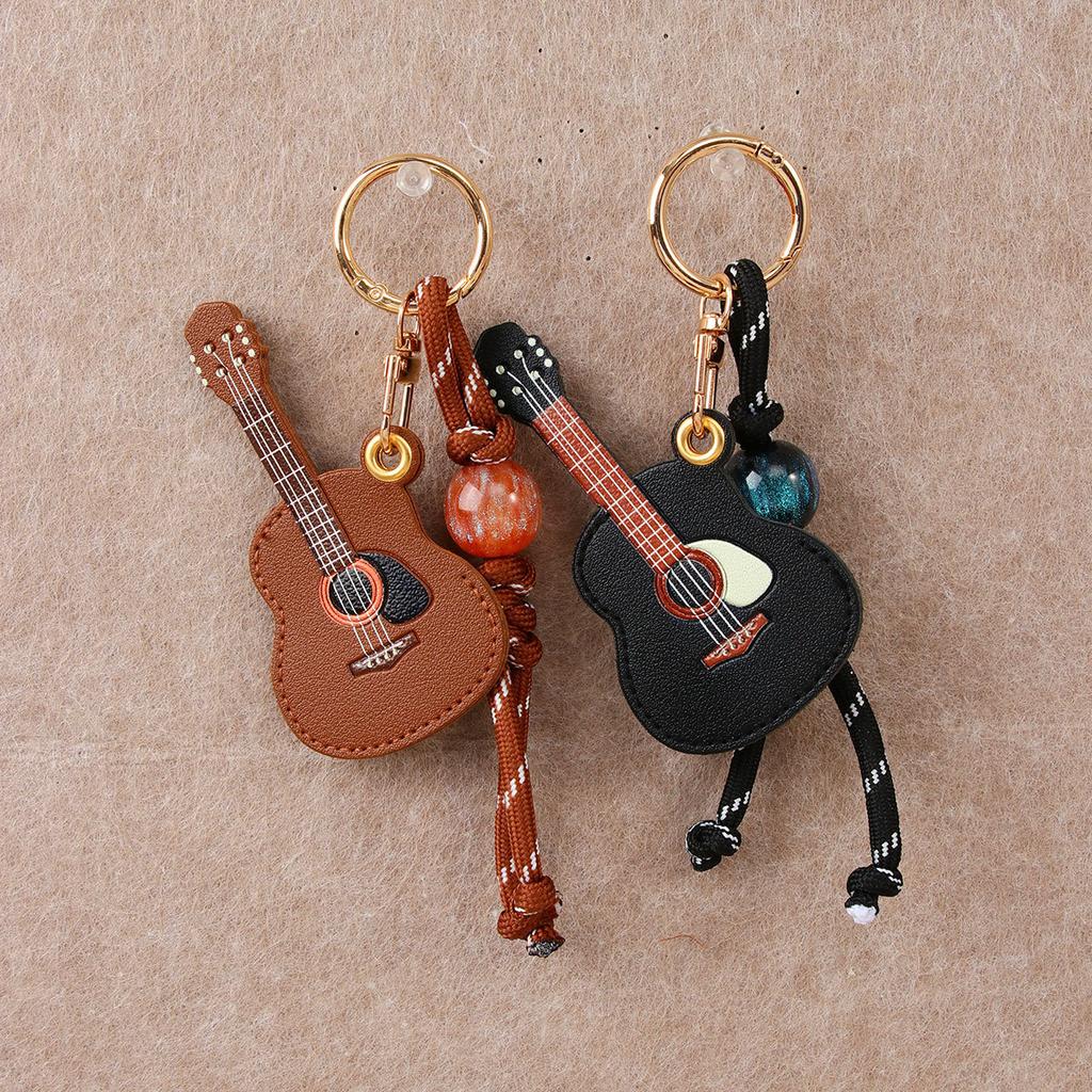 New Creative PU Guitar Pendant Access Card Bag Accessories Beaded Keychain Small Gifts Car Hanging Accessories