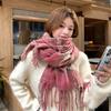 2025 Korean imitation cashmere scarf women's autumn and winter high-end warm shawl cute versatile plaid scarf