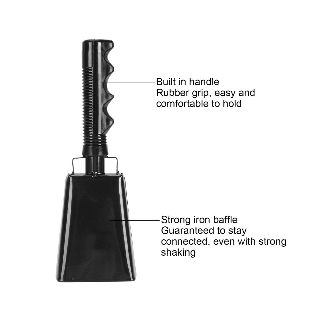 Cow Bell Noise Maker with Handle Loud Cheering Hand Bell Percussion Musical Instrument for Sporting Event Football Games Black
