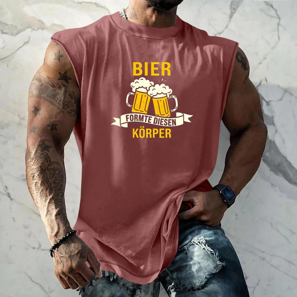 Men Sleeveless Tank Top Loose Fit Casual Streetwear Beer Festival Graphic Printed Muscle Shirt Summer Vacation Workout Gym Vest