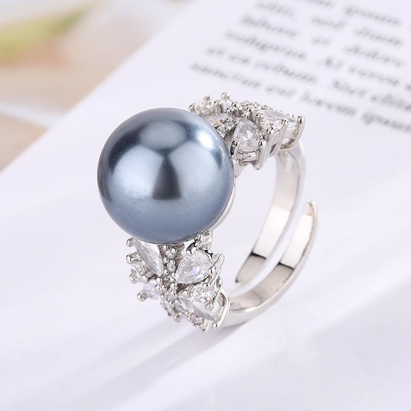 4 Jewelry Copper Platinum Plated Row Ring Pearl Temperament Light Luxury Women'S Ring 14Mm
