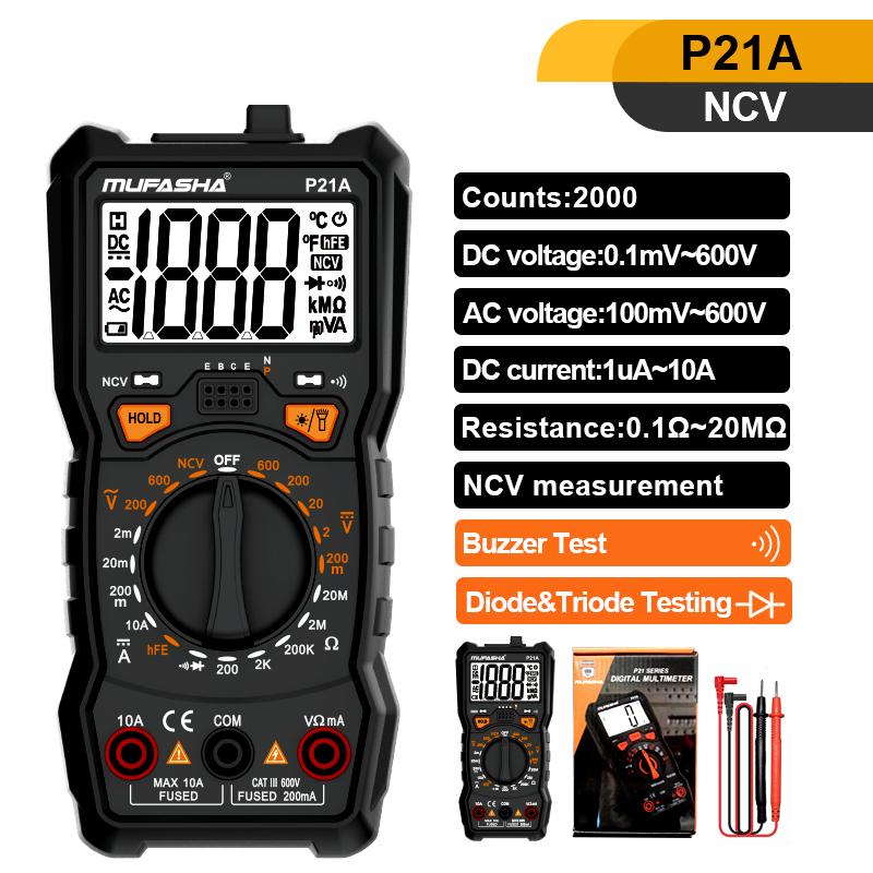 MUFASHA TRUE RMS Multimeter AC/DC Flashlight Digital 6000 COUNTS NCV Smart Multimeter High Precision Multimeter