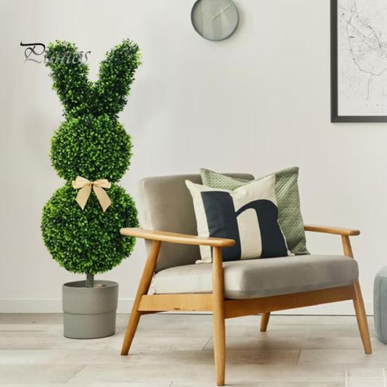 1/2Pcs Easter Bunny Artificial Plants Stake with LED Light Strip Outdoor Garden Patio Yard Lawn Bowknot Rabbit Faux Greenery Spike Decoration