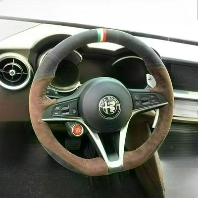 WZLN3 Pour Giulia 2016-2019 Stelvio 2017 Rénovation cousue à la main résistant à l'usure noir marron daim housse de volant de voiture
