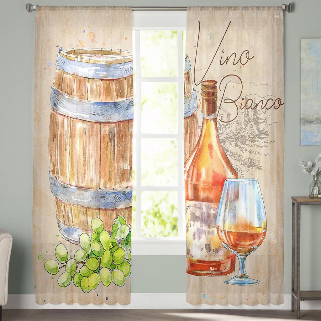 Summer Autumn Wine Barrel Vintage Sheer Curtains for Bedroom Living Room Voile Window Curtains Tulle Curtains for Kids Room