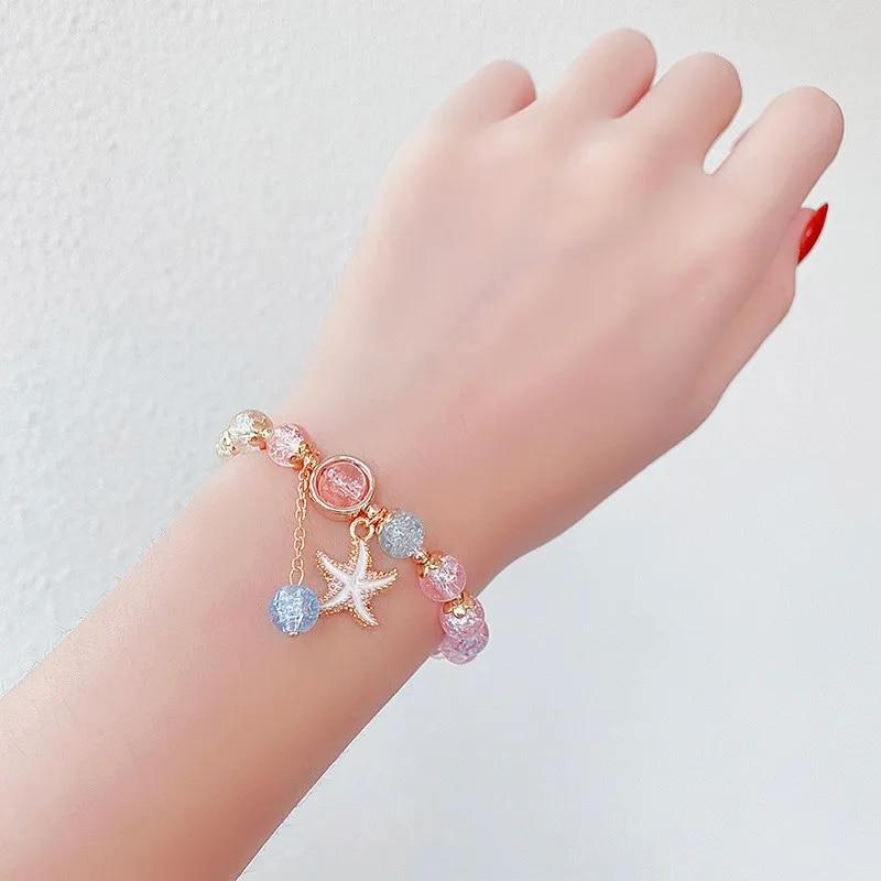 Korean Cartoon Rabbit Glass Beaded Adjustable Bracelet for Women Fashion Flower Starfish Dolphin Bracelets Jewelry Accessories