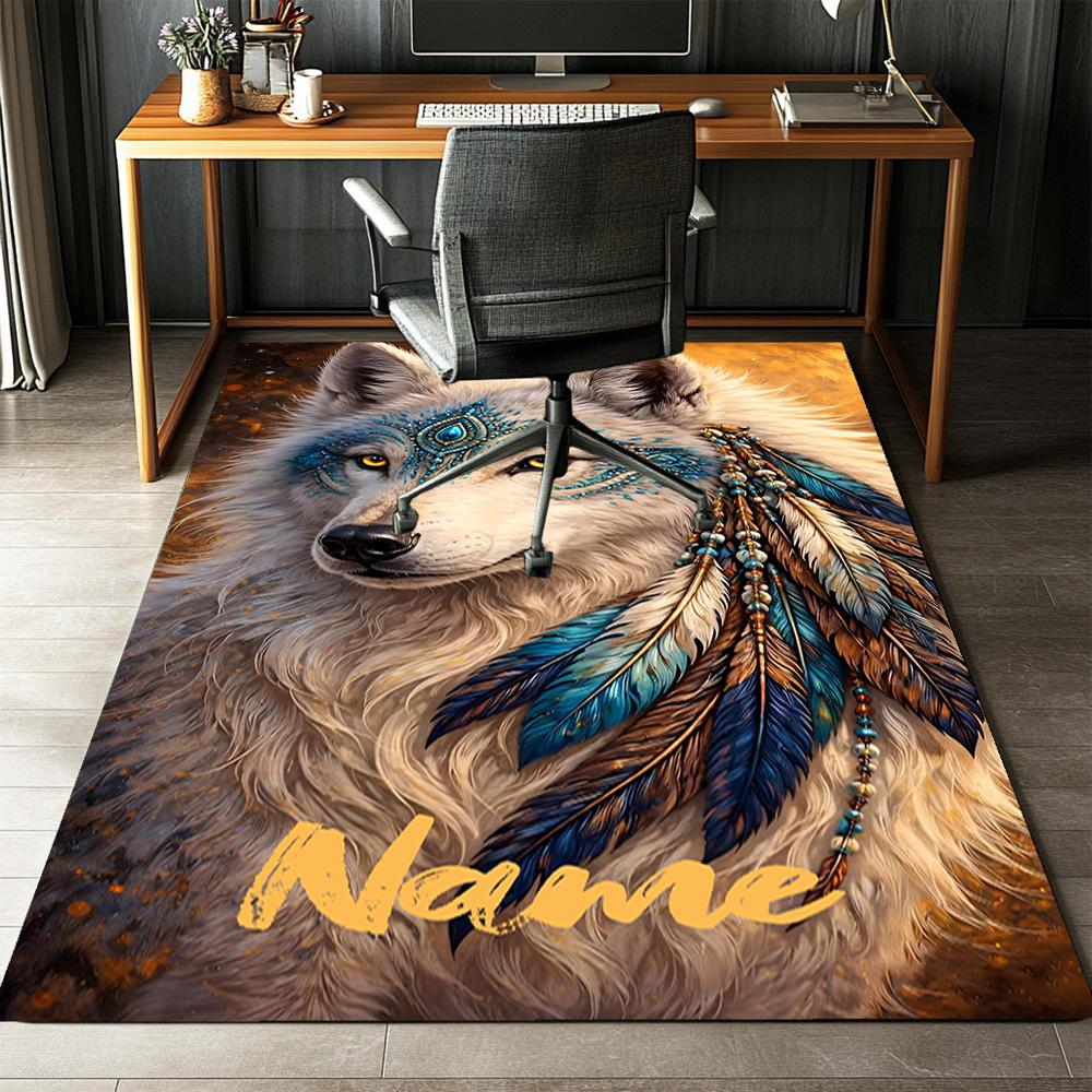 Custom Name Wolf Printed Carpet,Rug for Office Chair Living Room Bedroom Kitchen Room Decor Gifts.
