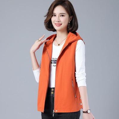 Vest Jacket Women Long Waistcoat Outerwear Spring Autumn Middle Aged Loose Sleeveless Hooded Casual Khaki Black