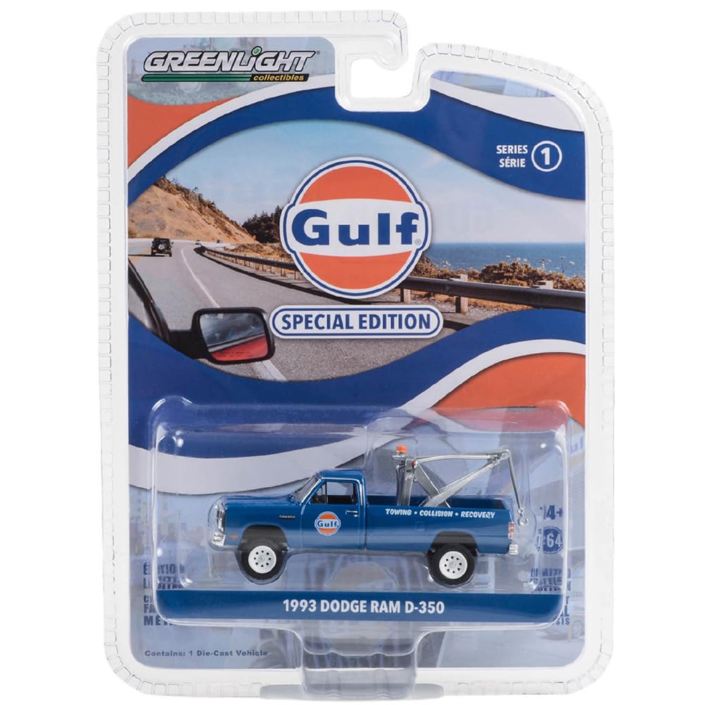 GREENLIGHT Scale Gulf Special Edition Series 1 1993 Dodge Ram with Hook 164 - D-350 Drop-in