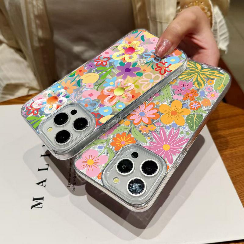 Vintage Colorful Flower Pattern Phone Case For iPhone 17 Air 16e 16 15 14 Pro Max 13 17 Pro Max Shockproof TPU Hybrid Hard PC Phone Cover
